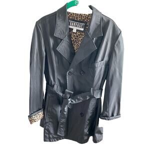 Rampage Womens Jacket Trench Coat Raincoat Belted Black Size M Leopard Lined. J